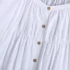 Kvinnor Sommar Sweet Poplin Mini Dress Toppar Vit Lantern Wrist Sleeve Pullover Korta Ladies BB1177 210513