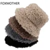 FOXMOTHER nouveau extérieur chaud agneau fausse fourrure seau chapeau noir solide moelleux casquette de pêche Panama Bob pêcheur Gorros femmes hiver 2021