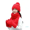 Warm Gift Winter Knit Hat Scarf Gloves 3 Pcs Woman Beanies Stripes Shawl Velvet Mittens Solid color Cap