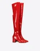 Stiefel US4-11 Damen Spitzschuh über dem Knie Oberschenkel Lackleder Blockabsatz Schuhe Luxus Schwarz Rot Plus Gr