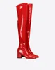 Botas US4-11 Mujeres Punta estrecha Sobre la rodilla Muslo Zapatos de tacón de bloque de charol Lujo Negro Rojo Plus Sz