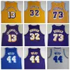 Men Vintage Basketball Wilt Chamberlain Jersey 13 Dennis Rodman 73 Jerry West 44 Artest Worthy Johnson 32 Stitched Yellow Purple