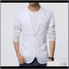 Trajes ropa entrega directa 2021 blanco sólido Delgado hombres Blazers Casual estilo inglés moda hombres ajustado Blazer de talla grande otoño Spr