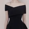 Kvinnor mode sexig av axel sommar klänning vestidos kläder vintage höga midja svarta klänningar 210520