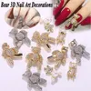 Nail Art Decorations 3D Luksusowy Złoty Niedźwiedź Stop Cyrkon Kryształy Biżuteria Rhinestone Nails Akcesoria Charms