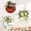 Welcome Wreath Seasonal Welcome Door Sign Interchangeable Welcome to Our Home Wood Round Wreath with Buffalo Check Plaid Bow Outdoor Holiday Decoration