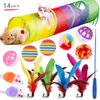 21/27pcs animaux de compagnie chat jouets ensemble tunnel pliable plume drôle bâton sisal souris cloche boule chaton accessoires interactifs 210929