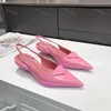 SS21 Kadınlar Fırçalanmış Deri Slingback Düşük Topuklu Sandaletler Siyah Beyaz Primula Bayan Moda Terlik Kauçuk Kabuk Taban