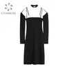 Femmes Spaghetti Strap Sexy Robe Noire Élégante Party Club Bar Gaine Robes Femme Y2K À Manches Longues Egirl Slim Vestidos Mujer 210417