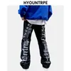 Fashion Back Letters Embroidery Denim Flare Jeans Mens Zipper Straight Trouser Hip Hop Destroy Holes Streetwear Pants Joggers 211009