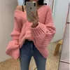 Korea Autumn Cross-Shoulder Dikke Sweater Knit Cardigan Volledige Computer Gebreide Vesten Regelmatige 210416