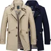 Homens de negócios jaqueta longa moda outono casual algodão blusão casaco inverno trench outwear casacos plus size 4xl 3xl