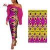 Wax African Fabric Purple Diamond Check Ankara Style Fine Polyester 6 Yards Sewn Bazin Riche Women's Draped Top and Skirt FP6406 210702