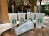 Mermaid Goddess Starbucks 24oz/710ml Plastic Mokken Tumbler Herbruikbare Clear Drinken Platte Bodem Pijler Vorm Deksel Stro Cups 10 stks mok 1