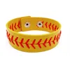 Ny Softball Baseball Läder Wrap Armband Mäns Sport Snap Closure Wristband Bangle för Women Fan Smycken i bulk