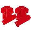 Família Natal pijama meninos meninos meninas sleepwear ruffle frill pjs 100 algodão pijama vermelho conjunto 211109