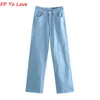 FP To Love Za Woman Vintage Wide Leg Pants Jeans Pink Green Blue Gul Autumn Spring Arrivals Trousers 220216