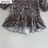 Zevity Women Vintage V Neck Tropical Sea Printing Hem Pleated Ruffles Mini Dress Female Casual Irregular Vestido DS4808 210603