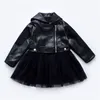 Newborn Baby Girls Clothing Sets Fluffy Princess Skirt Leather Jacket Set Yarn Dress Clothes Long Sleeve Coat Birthday Outfits Toddler 20220224 H1