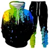 Ny stil för höst och vinter 3D Palm Graffiti Digital Utskrift Herrtröja Hooded Långärmad Lång byxor Casual Suit X0909