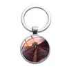 Purple Flower Lavender Glass Cabochon Rings Key Metal Picture Keychain Handbag para mulheres Jóias de moda Will e Sandy