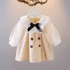 2021春と秋の女の子の服Puffスリーブ子供たちの服Princess子供女の子服子供人形襟のドレスQ0716