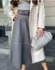 PU leather black long skirt womens autumn winter elegant a-line skirt high waist belt maxi vintage skirt khaki 210415