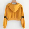 Damesmode Sweatshirt Vrouwen Varsity-gestreepte Trekkoord Crop Hoodie Sweatshirt Jumper Crop Pullover Tops Drop 210518