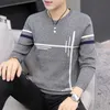 Slim Fit Sweater Ny Ankomst Man Sticka O-Neck Koreansk Fashion Casual Striped Homme Men Tröjor Ulldroppar Bomull Tops Y0907