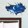 3D Break The Wall Moon Night Sky Paysage Stickers muraux Chambre Personnalité Chevet TV Fond Murales 210420