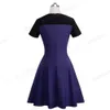 Nice-forever Summer Women Contrast Color Patchwork 1950's Retro Dresses Casual Flare A-line Swing Dress A088 210419