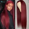 Allove 30 32 Inch 99j Colored Wig Burgundy Color Straight PrePlucked Human Hair Wigs Transparent HD Lace Front Wig Body Wave for 9741618