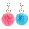 Fashion Pom Keychains keyring Imitate Rabbit Fur Ball Keychain Bag Plush Car Key Holder Pendant Chain Ring For Women lady ornaments Jewelry accessories 6cm