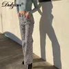 Dulzura Dalgalandırma Baskı Kadınlar Yüksek Bel Geniş Bacak Pantolon Kot Gevşek Streetwear Rahat Moda Yaz Giysileri Altları Pantolon 211118