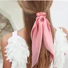 Simple Solid Women Bow Knot Hair Band Satin Silk Headwear Fashion Long Ribbon Scarf Hair Scrunchies Ponytail Holder Accessories