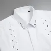 Handgjorda Rhinestones Tröjor Män Långärmade T-shirts Luxury Tuxedo Chemise Homme Slim Fit Casual Business Formal Dress Shirts 210527