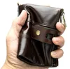 정품 가죽 복고풍 2 배 RFID 지갑 남성 동전 지갑 열쇠 고리 스냅 지갑 지갑 지갑 3485 브라운
