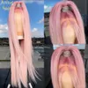 Blond/rosa/svart aska syntetisk spets framkong simulering mänskligt hår långa raka peruker med babyhair för amerikanska svarta kvinnor