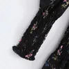 Abiti floreali in chiffon nero Abiti mini con collo quadrato slim bomba per donna Fashion Streetwear Vestidos 210520