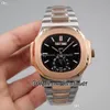 2022 5726 Annual Calendar Moon Phase Automatic Mens Watch Two Tone Rose Gold Black Textured Dial Stick Stainless Steel Bracelet 8 Styles Watches Puretime01 E18SS-d4