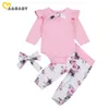 3-24M Spring Autumn born Infant Baby Girls Clothes Set Bow Romper Flower Pants Outfits Costumes 210515