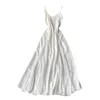 Summer Dress Women Solid Beach Style Elegant Spaghetti Strap White Vestidos Backless Sexy Long Chic Party Dresses 210519