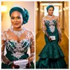 Traditionele Nigeriaanse Afrikaanse zeemeermin-avondjurken Aso Ebi Hunter groene kant applique kralen lange mouwen prom party receptie jurk