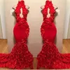 Design Red Mermaid Prom Dresses Appliques High Neck Sexy Formal Evening Dress Sweep Train Satin Fashion Cocktail Party Gowns