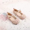 Girls Prncess Party Leather Shoes 2021 Spring Pink High-heeled Cuhk Performance Dress X0703