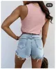 Jeans shorts matching schoenen denim broek lente zomer European Street Casual Fashion Cool Personaliteit Dames sexy Burr Hole Metal Button Lady Trousers