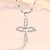 Trendy Romantische Herz Kreuz Halskette für Frauen Engel Flügel Zirkon Anhänger Schlüsselbein Strass Silber Farbe Schmuck Geschenk