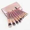 Makeup brushes set 10 pieces diamond inlaid with Pu bag Beauty brush Cosmetic tools in stock red and sky blue color for options 5 sets a lot