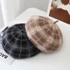 Berets VISROVER 4 Colorways Checked 100% Wool Winter Beret Stripe Female Autumn Warm Hat Top Quality Women Boina Gift Wholesale