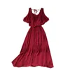 여성 패션 쉬폰 여름 드레스 라운드 넥 중공 러프 슬림 휴일 솔리드 컬러 옷 Vestidos S229 210527